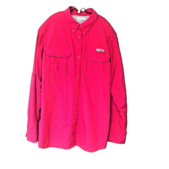 Columbia Pink PFG Performance Shirt Women's L XL Roll Tab Vent UPF Wicking - Picture 1 of 6